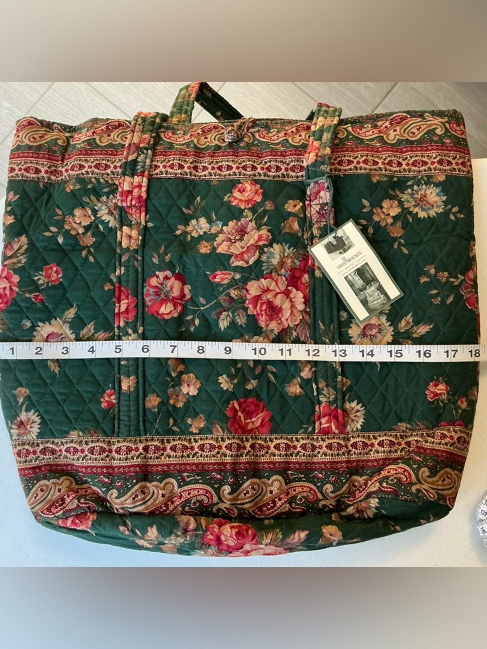 Vintage 1980s VERA BRADLEY Indiana Greenbriar 18x16" Button Tote Bag Floral - Picture 13 of 14